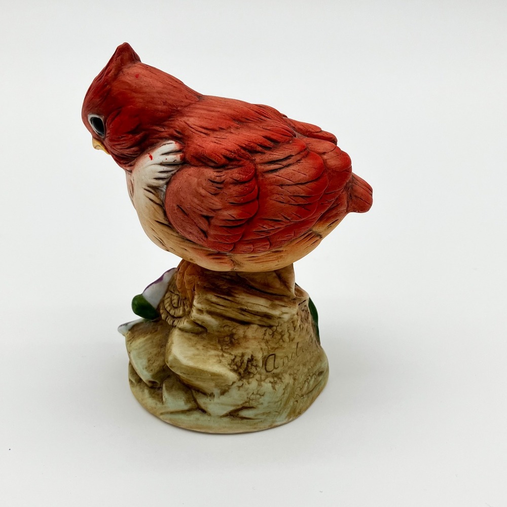 Andrea by Sadek Figurine Cardinal 6350 4" Red Porcelain Bird Flower - Picture 8 of 10